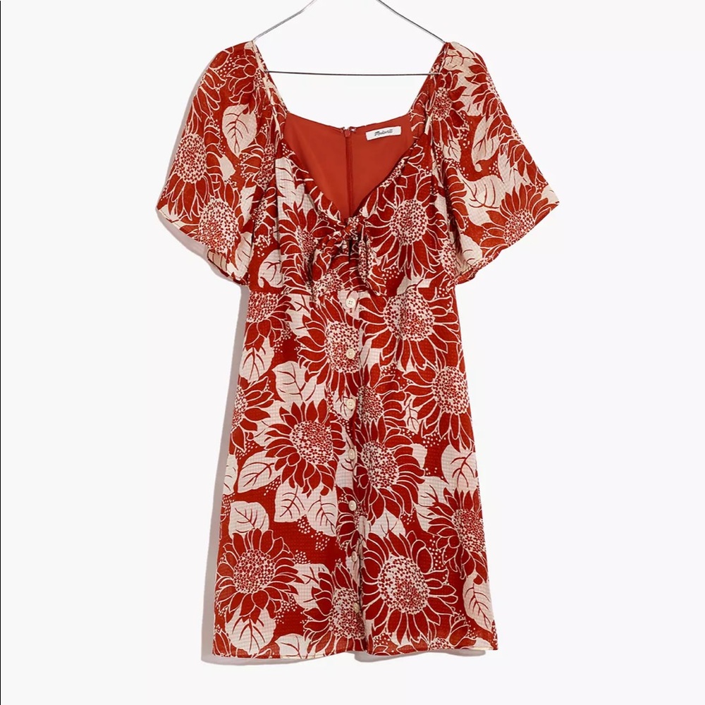 New Madewell Silk Tie-Front Mini Dress in Sunflower Season - Size 2 - Picture 2 of 8
